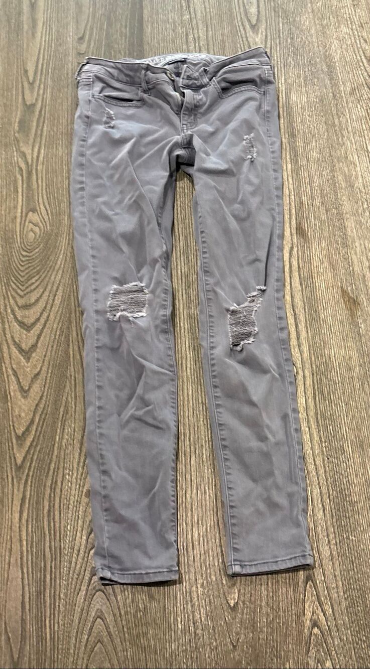 American Eagle Women Jegging Jeans Mid Rise Super Stretch Distressed Gray Size 4